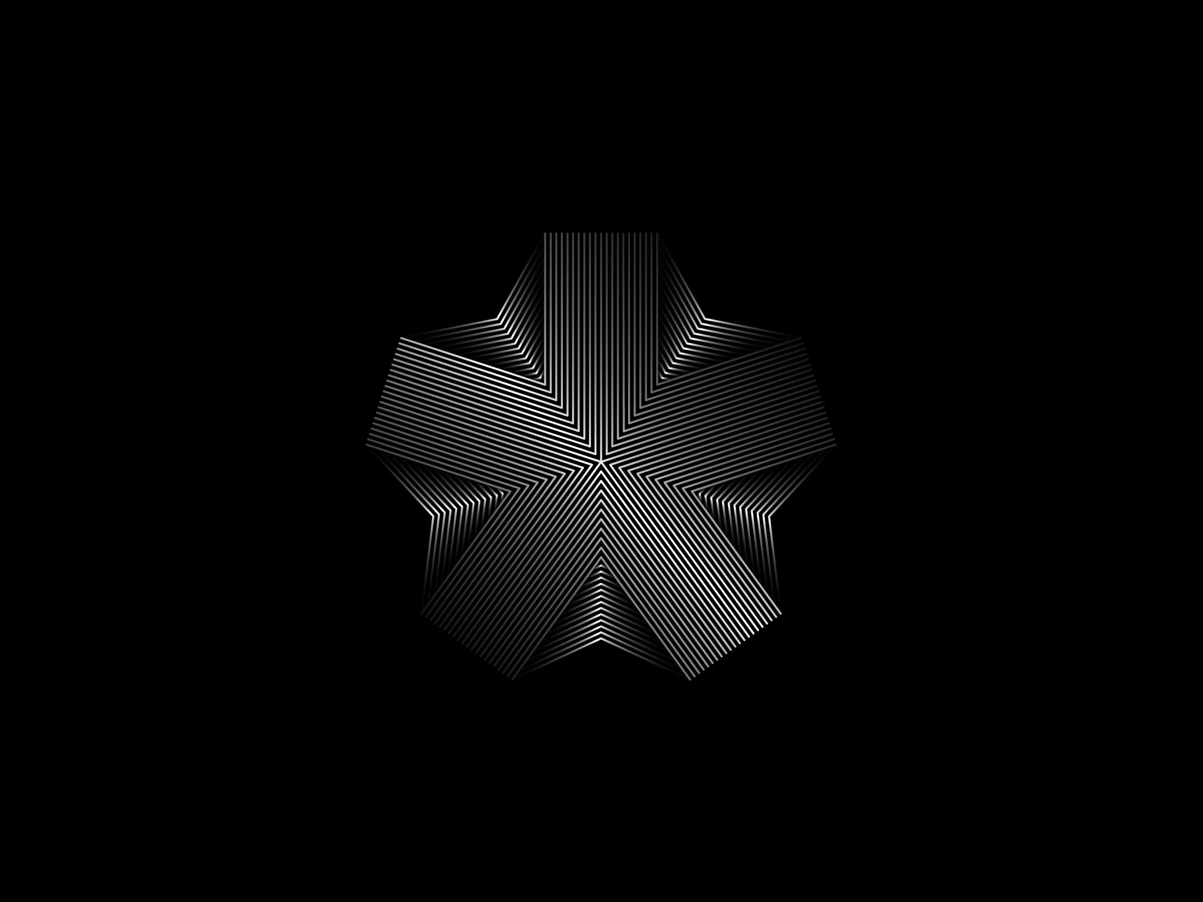 Dreidimensionaler Asterisk der European Design Awards auf schwarzem Grund, ohne Datum