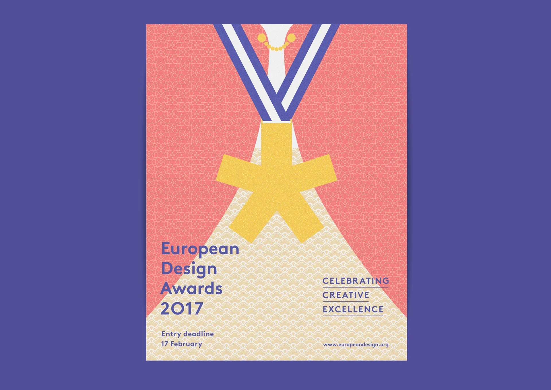 Poster der European Design Awards 2017 mit gelbem Asterisk auf rosa Grund